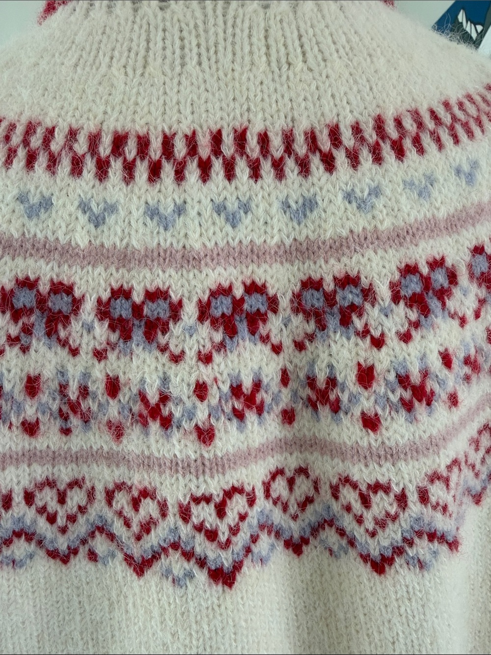 FAIR ISLE  Hearts Bows Cardigan Sweater Fuzzy Soft Cozy Pockets Nordic Soft Girl - Picture 12 of 17